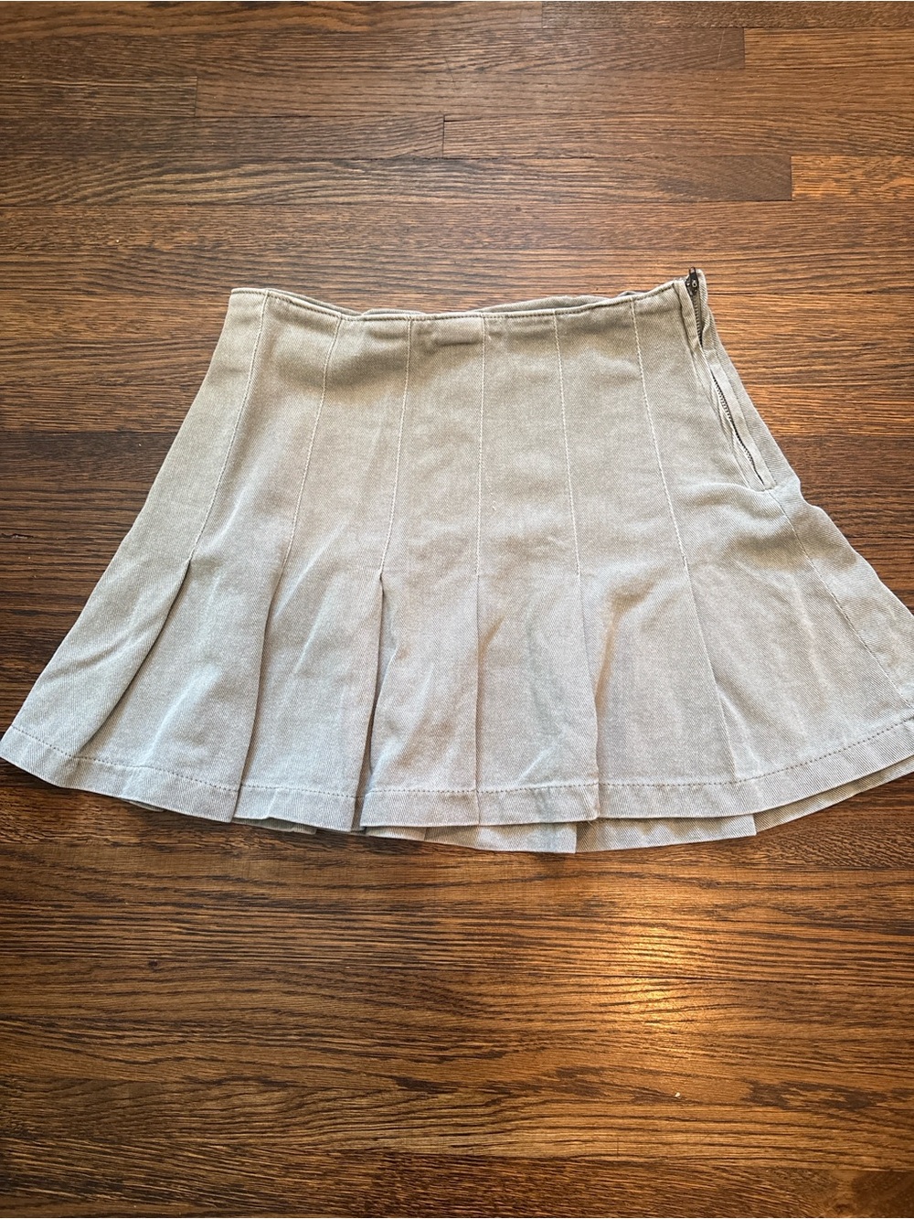 Pleated Mini Skirt in Light Olive Green — Flared A-Line Style